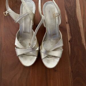 Italian Shoemakers Gold Sandals with Crisscross Straps